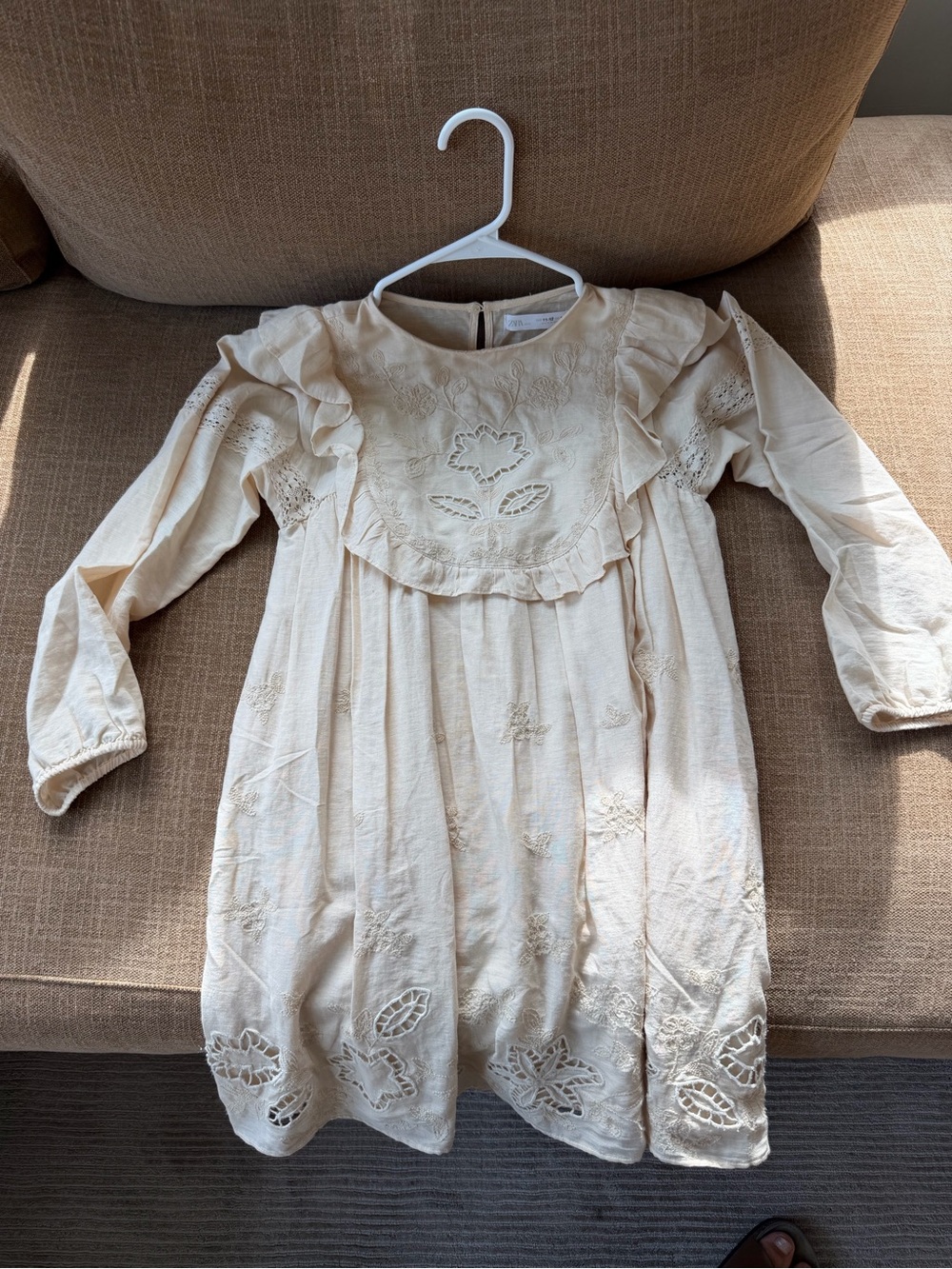 Zara Boho Cream Embroidered Long-Sleeve Dress